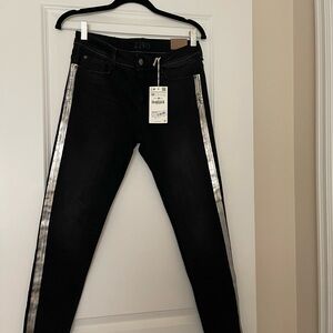Zara Z1975 Black Jeans with Silver Stripes